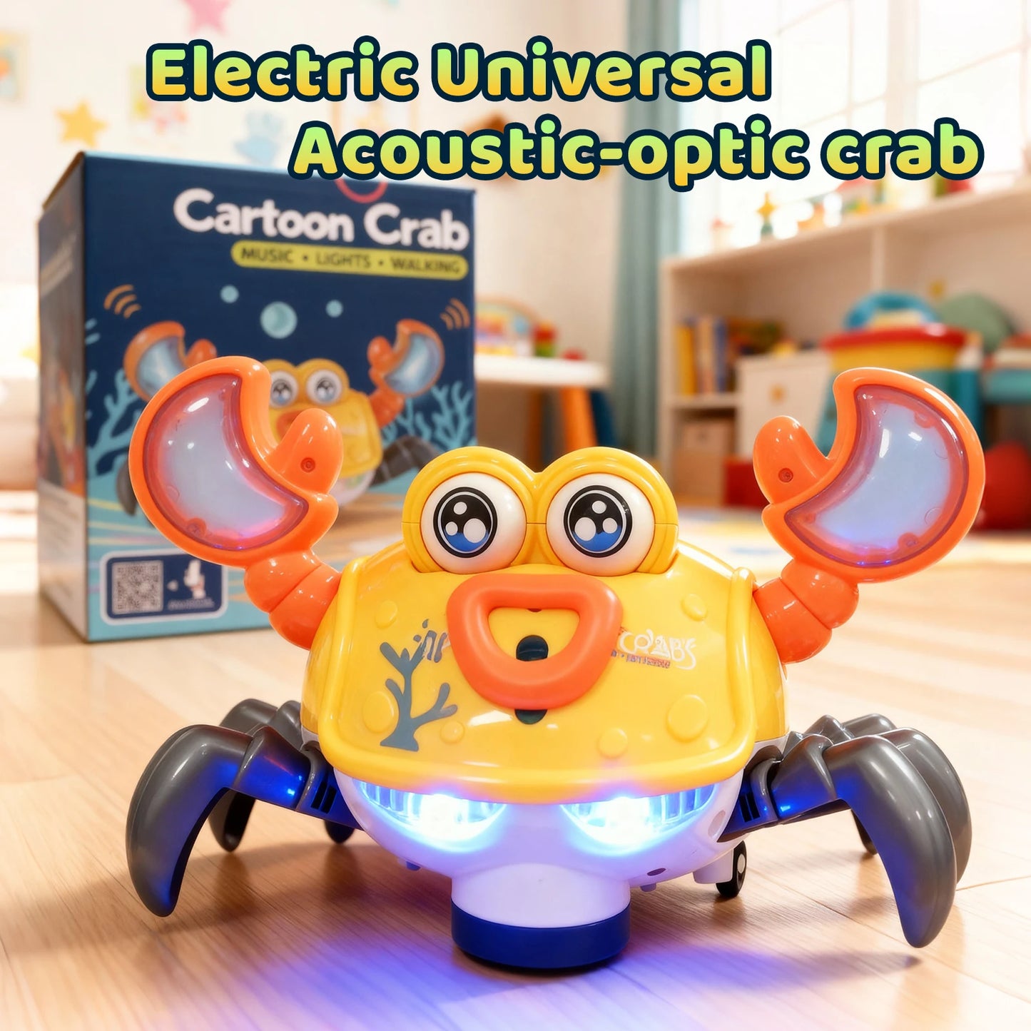 Crawling Crab Toy with Lights and Music – Interactive Electronic Pet with Obstacle Avoidance for Babies