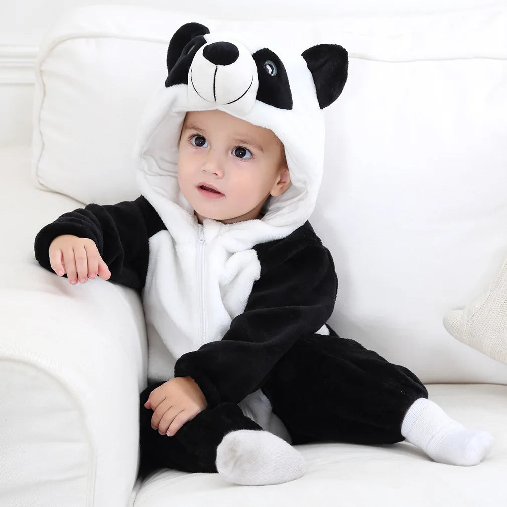 Baby Rompers Kids Cosplay Winter Flannel One-Pieces Hooded Jumpsuits Stitch Jumpers Overall Girl Grows Boy Growings Roupa Bebes