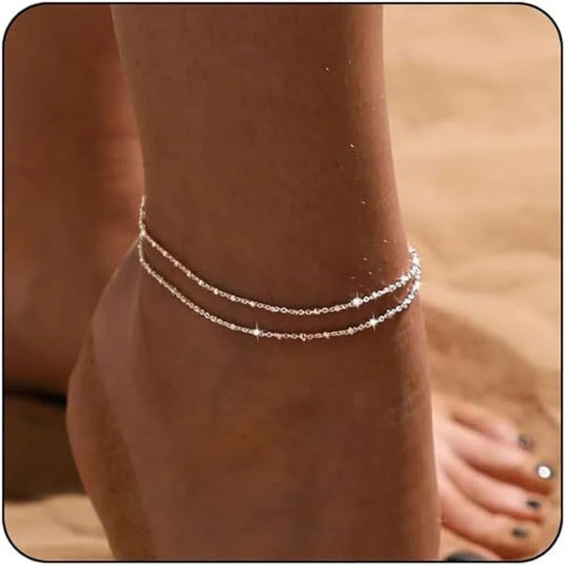 14K Gold Silver Plated Layered Beads Anklets Bracelets