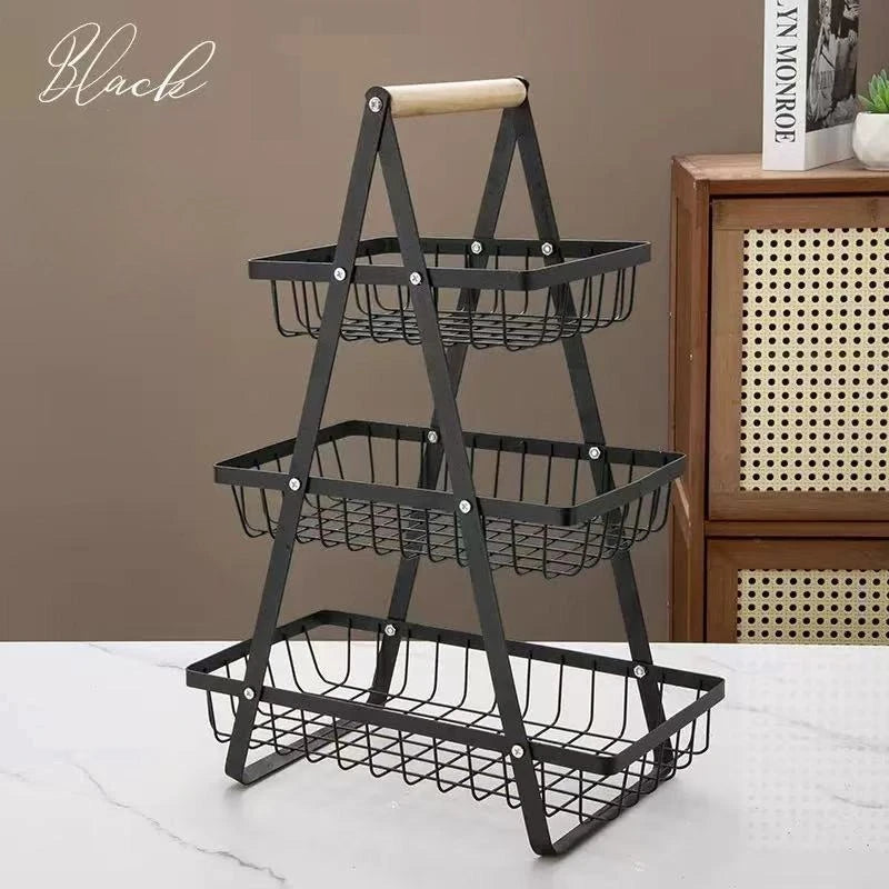 2-3 Tiers Countertop Fruit Basket Portable Iron Art Kitchen Organiser for Fruits Bread Snacks Storage Rack