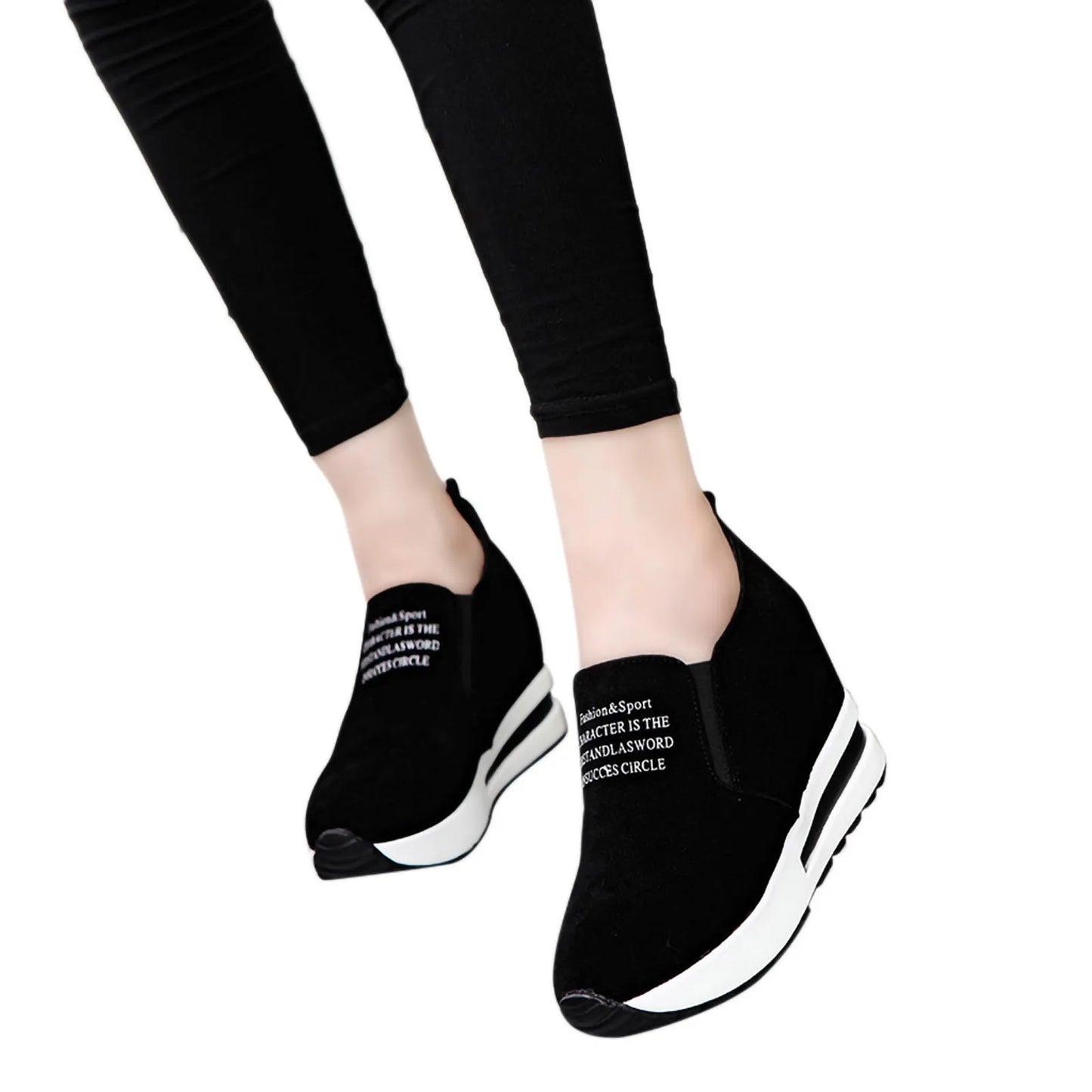 High Platform Shoes 2024 Spring Breathable Suede Sneakers Hidden Increasing Sport Shoes Women Wedge Casual Chunky Shoes