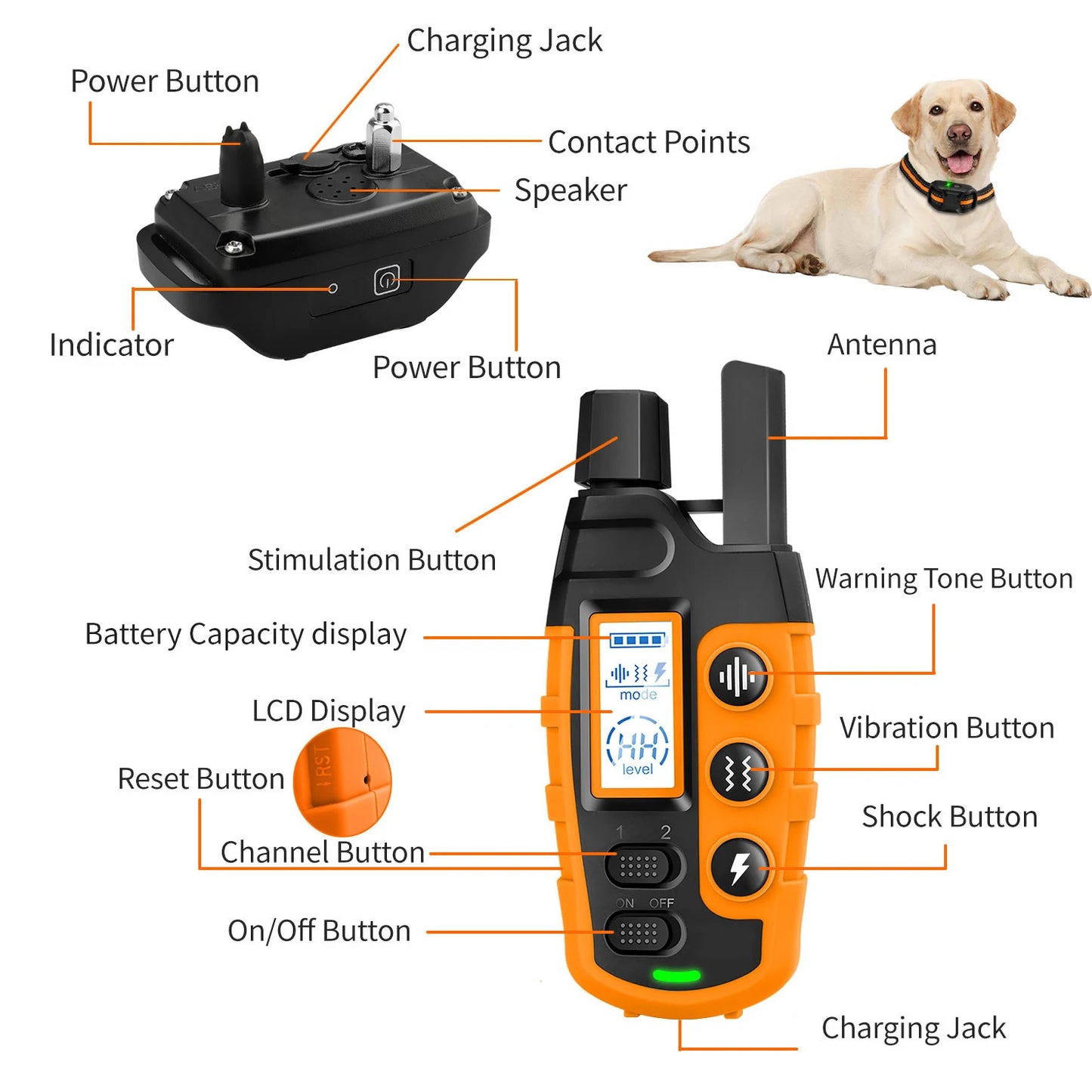 3300Ft Electric Dog Training Collar Remote Control Waterproof Pet BehaviorFor 5-120lbs Puppy With Shock Vibration Beep