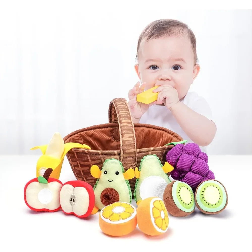 Montessori, Baby Soft Play House Fruit Basket Sensory Toys for 0-6-12 Months Baby, Newborn Felt Simulation Food Educational Toy