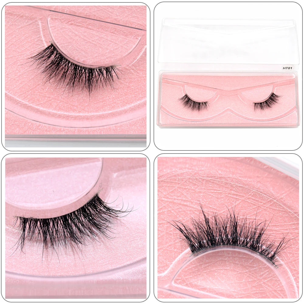 Visofree 3D Mink Half Lashes – Natural Long False Eyelashes with Clear Band, Handmade HT04