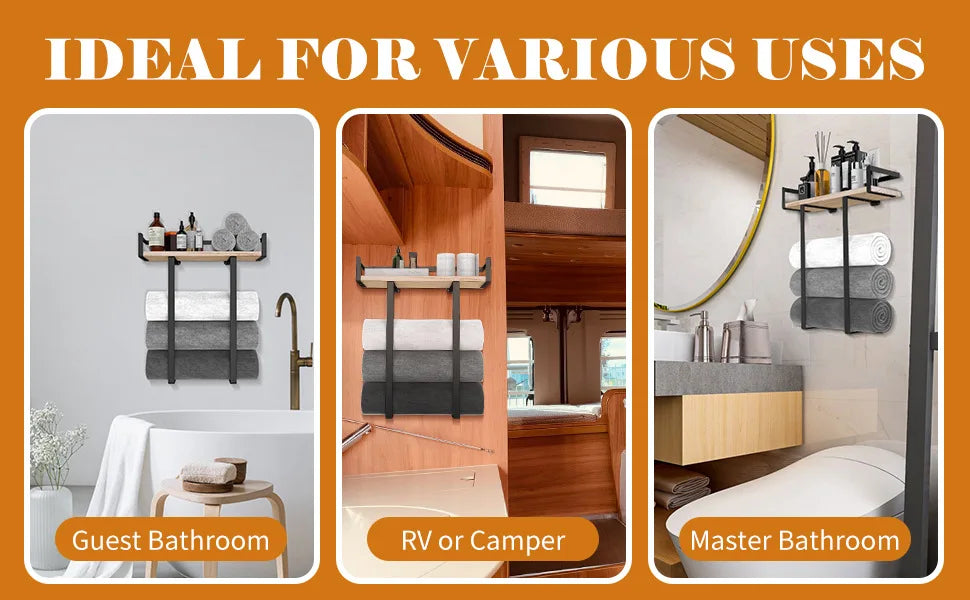 Wrought Iron Wood Household Bathroom Towel Rack Toilet Wall Mounted