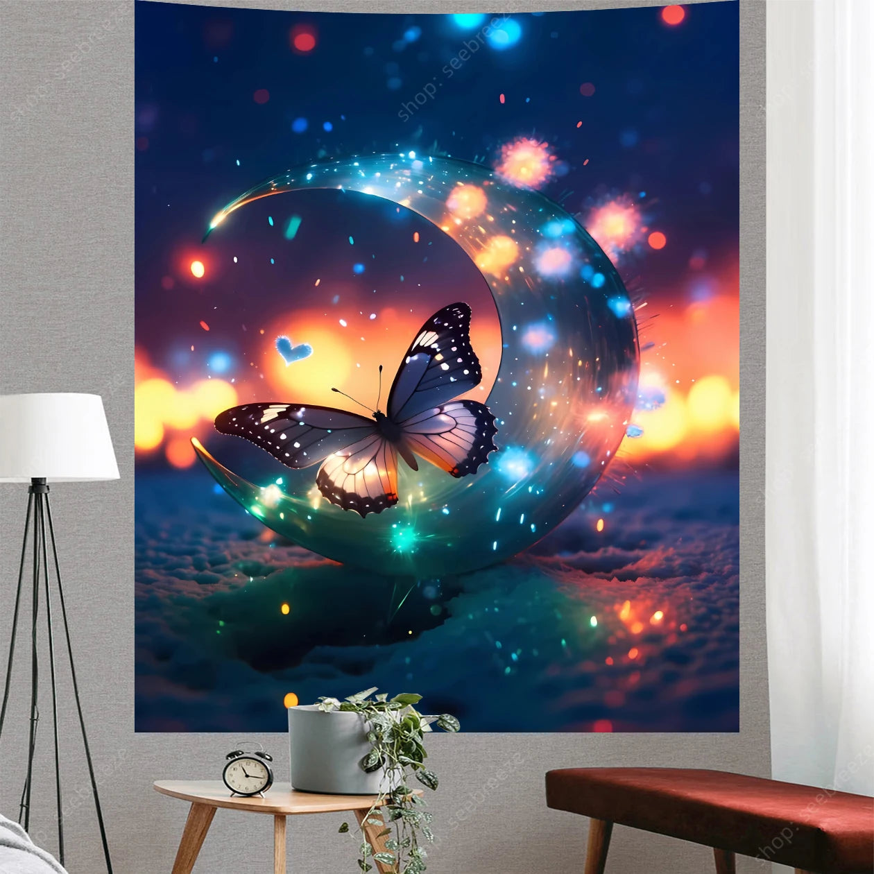 Butterfly Flower UV Reactive Tapestry Wall Hanging Hippie Boho Room Decor