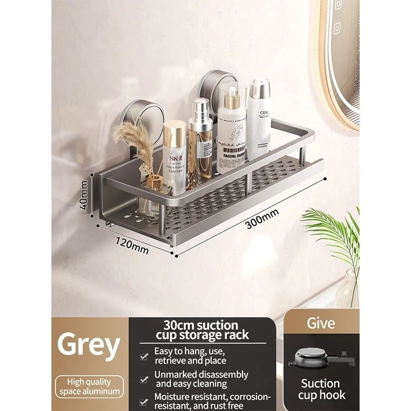 No Drill Suction Cup Suction Bathroom Rack Bathroom Shelf Toilet Space Aluminum Hanging Rack Bathroom Organiser Hang On The Wall