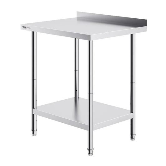 VEVOR Stainless Steel Work Table Commercial Heavy Duty Food Prep Worktable with Adjustable Height for Restaurant Home and Hotel