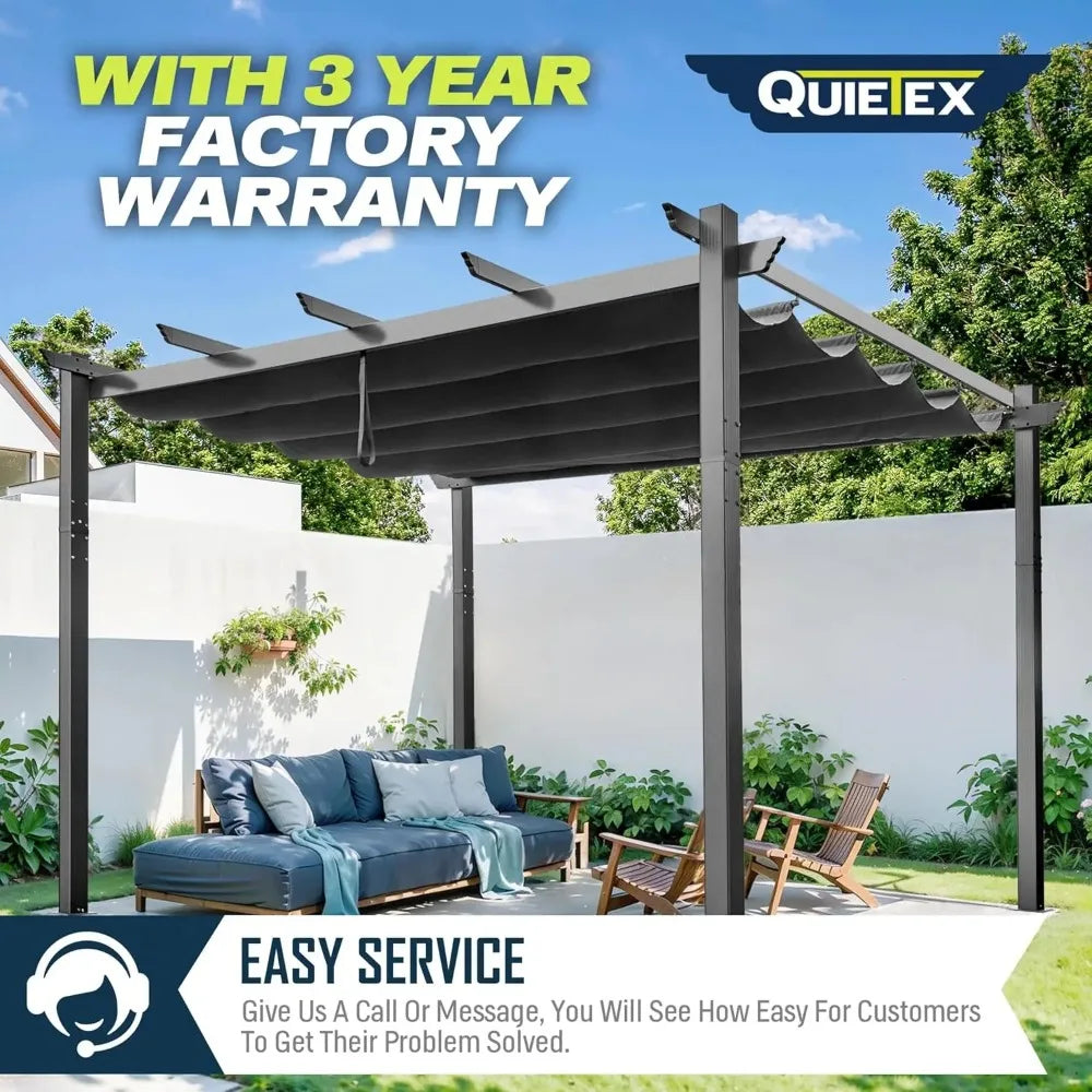 10' X 13' Outdoor Retractable Pergola with Sun Shade Canopy Patio Modern Shelter for Garden Yard Deck Grape Trellis, Grey