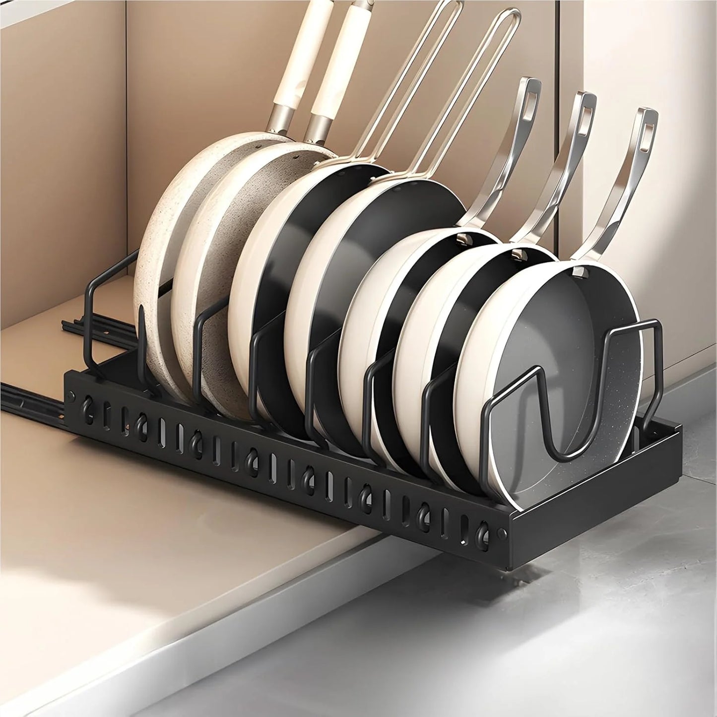 Pull Out Pots Pans Organiser for Under Cabinet Pull Out Cabinet Organiser Storage Pot Lid Organiser holder Adjustable Dividers