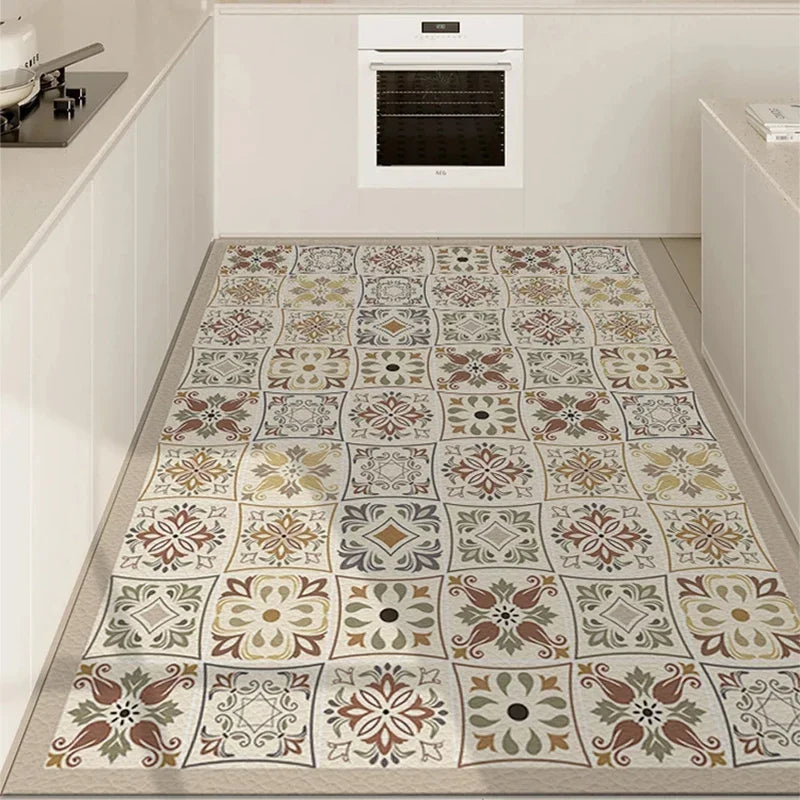 Kitchen Floor Mat Leather Pvc Carpet Waterproof Oil-proof Foot Mats Home Decoration Flower Floral Rug