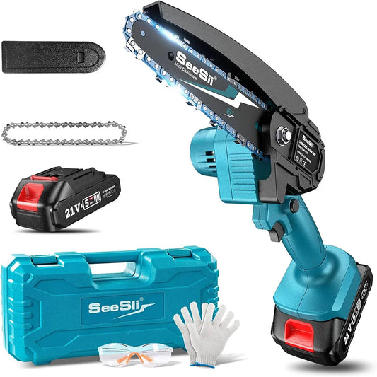 Seesii 6-inch Cordless Mini Chainsaw Handheld Electric Power Chain Saw for Tree Trimming Wood Cutting for Makita 18V Battery