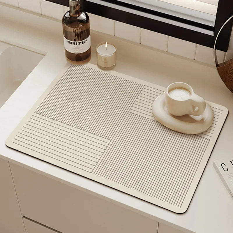 Super Absorbent Mat Line Dish Drying Mat Heat Resistant Coffee Mat Non-Slip Diatomaceous Kitchen Mat