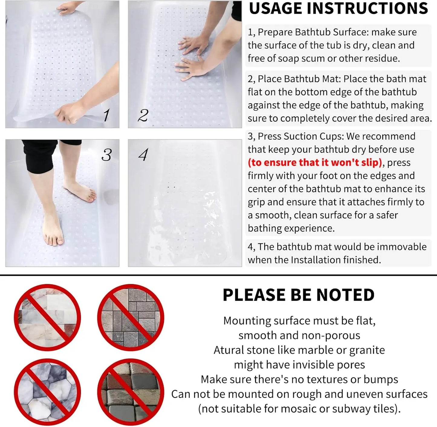 1pc Baby Bath Mat for Tub for Kids, Non Slip Cartoon Bathtub Mat Anti Slip with Drain Holes & Suction Cups,Underwater World