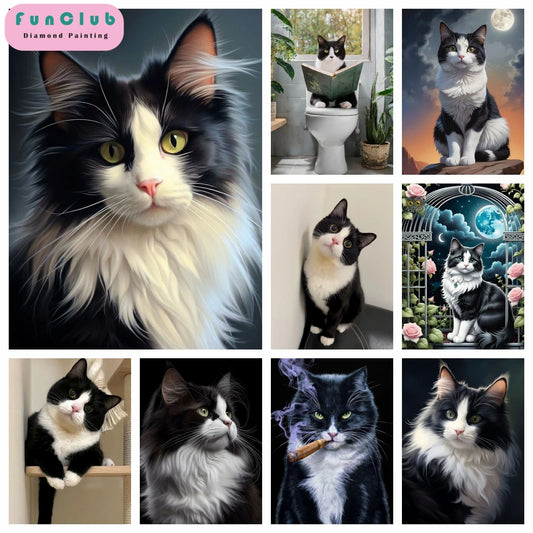 New Cow Cat 5D DIY Diamond Painting Kit Black and White Cats Portrait Diamond Embroidery Mosaic Carft Rhinestone Gift Home Decor
