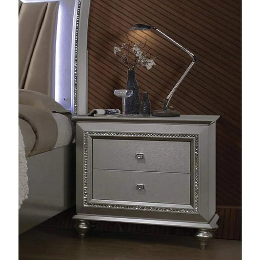 Acme Kaitlyn Nightstand in Champagne | 2-Drawer Contemporary Wood Rectangular Nightstand Champagne