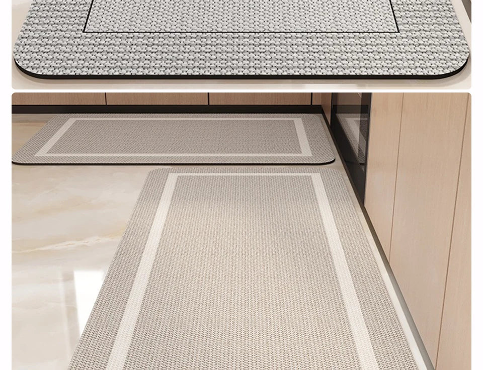 Kitchen Carpet Non-slip Waterproof Oil-proof PVC Leather Floor Mat Minimalist Gray White Letter Long Size Home Decoration Rugs