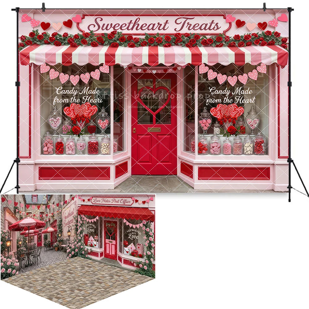 Valentine's Day Street Store Backdrops Kids Adult Photography Props Rose Garden Arch Floral Market Easter Bunny Backdrops