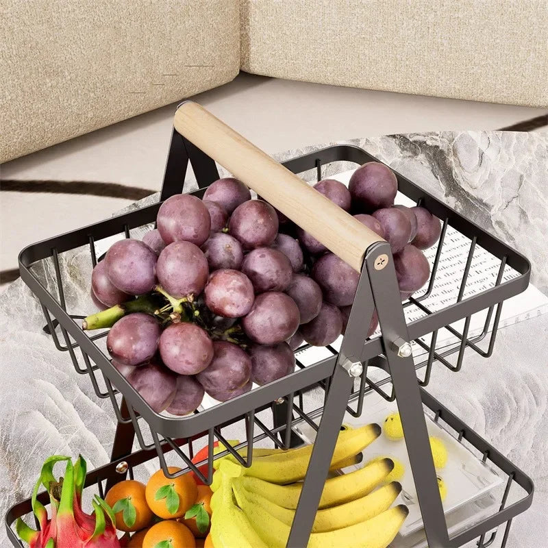 2-3 Tiers Countertop Fruit Basket Portable Iron Art Kitchen Organiser for Fruits Bread Snacks Storage Rack