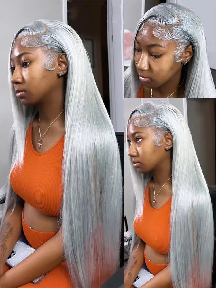 13x6 Straight Grey Lace Front Wig Human Hair Pre Plucked Remy Brazilian Silver Gray Lace Frontal Wig Body Wave Human Hair Wigs