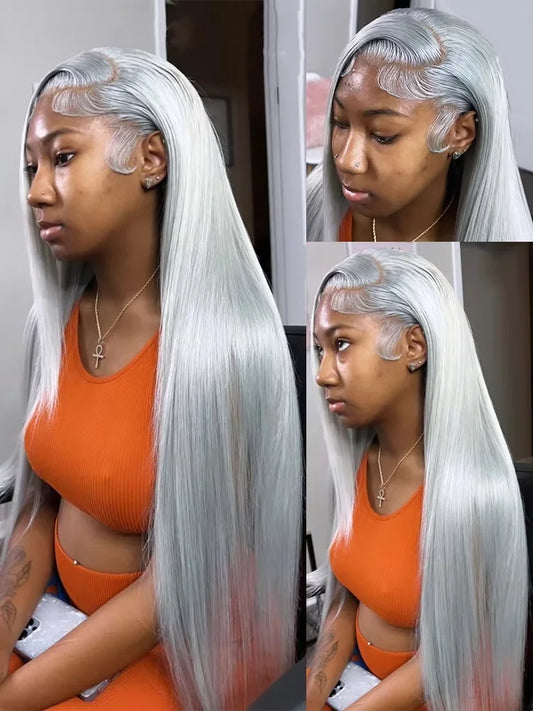 13x6 Straight Grey Lace Front Wig Human Hair Pre Plucked Remy Brazilian Silver Gray Lace Frontal Wig Body Wave Human Hair Wigs
