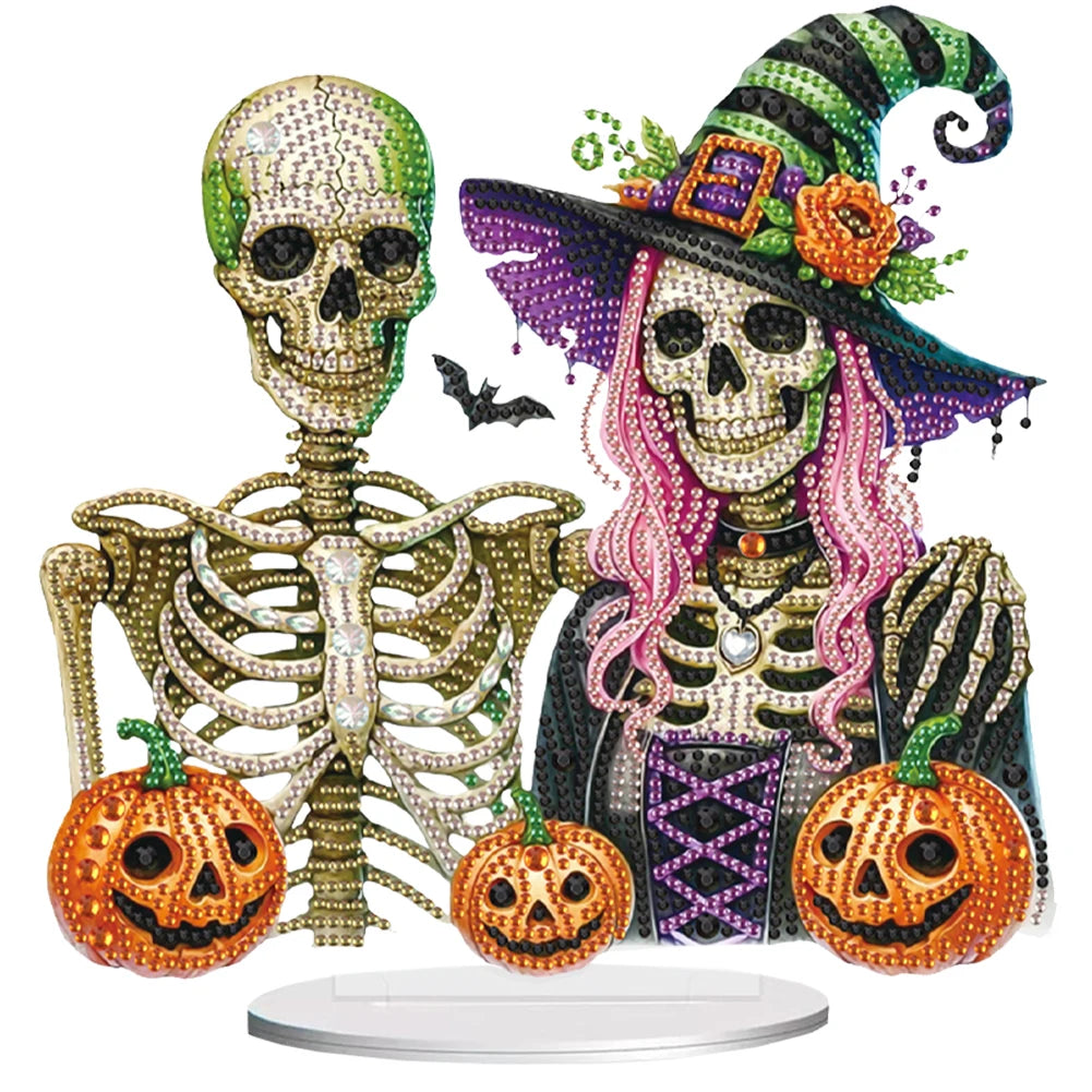 Halloween Special Shape Skull Witch Table Top Diamond Painting Ornament Kits Rhinestones Desktop Ornaments for Home Office Decor