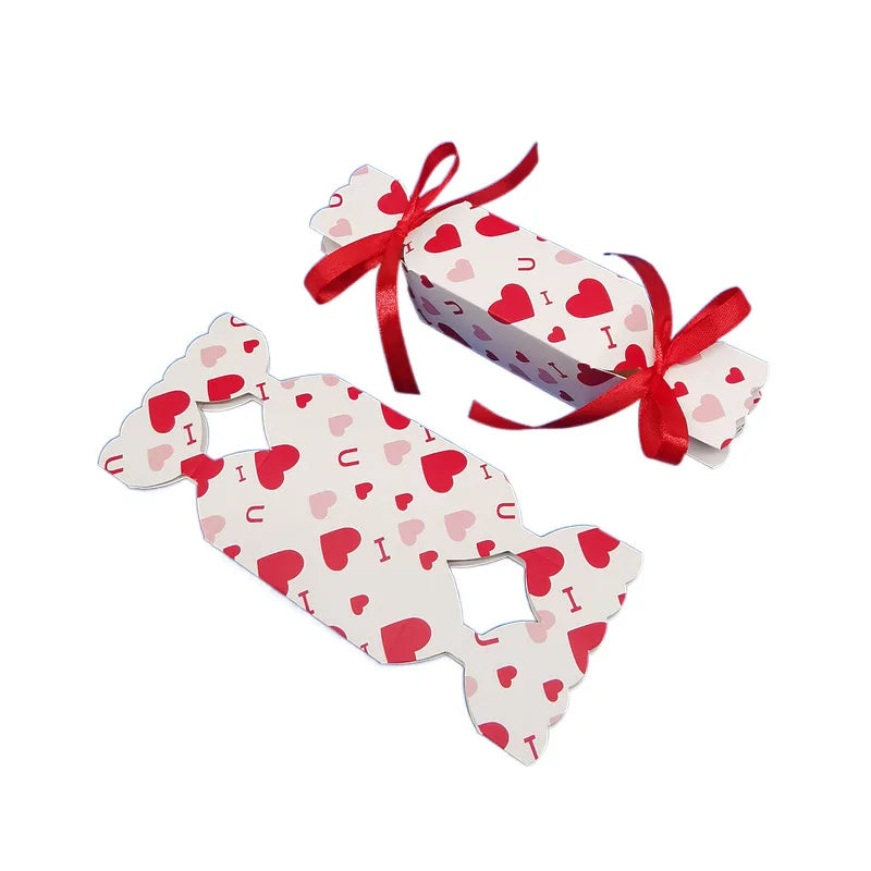 10/20Pcs Love Heart Candy Shaped Gift Box Chocolate Valentine's Day Favor Gift Packaging Box With Ribbon Wedding Party Supplies