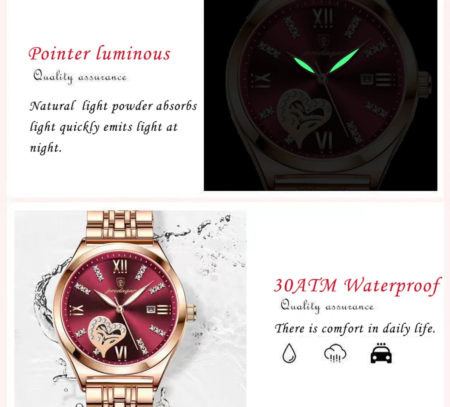 POEDAGAR Exquisite Luxury Watches For Women Waterproof Luminous Date Stainless Steel Casual Woman Wristwatch Quartz Ladies Watch