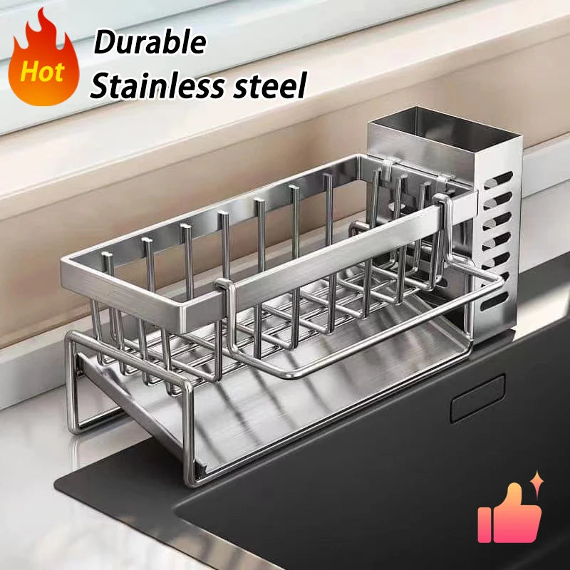Sink Cleaning Tools Storage Rack Kitchen Multifunctional Stainless Steel Drain Rack for Sponge Cleanser Organiser Rag Hanger