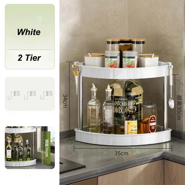 Kitchen Spice Rack Shelf Countertop Corner Multifunctional Seasoning Supplies Rack Saving Spice Rack Organiser with Hooks