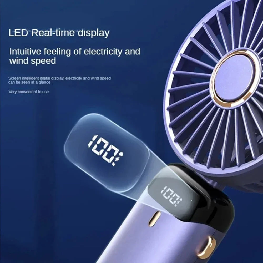USB Handheld Mini Fan Foldable 5 Speed USB Rechargeable Fan with Phone Stand and Display Screen