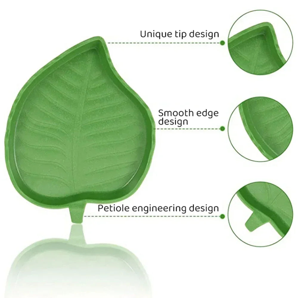 Leaf-Shaped Plastic Reptile Feeder – Small Pet Food & Water Tray for Turtles and Aquarium Habitats