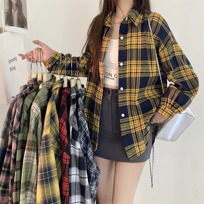 Long Sleeve Collared Button-Up Tartan Black Flannel Shirt