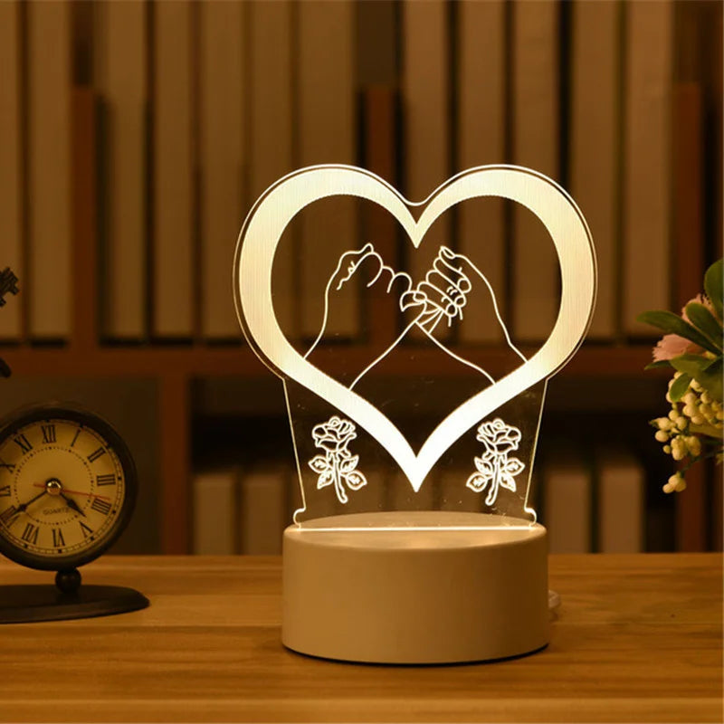 1pc USB Operated Night Light Creative 3D Acrylic Bedroom Bedside LED Table Lamp Ornaments Christmas Holiday Birthday Event Gift