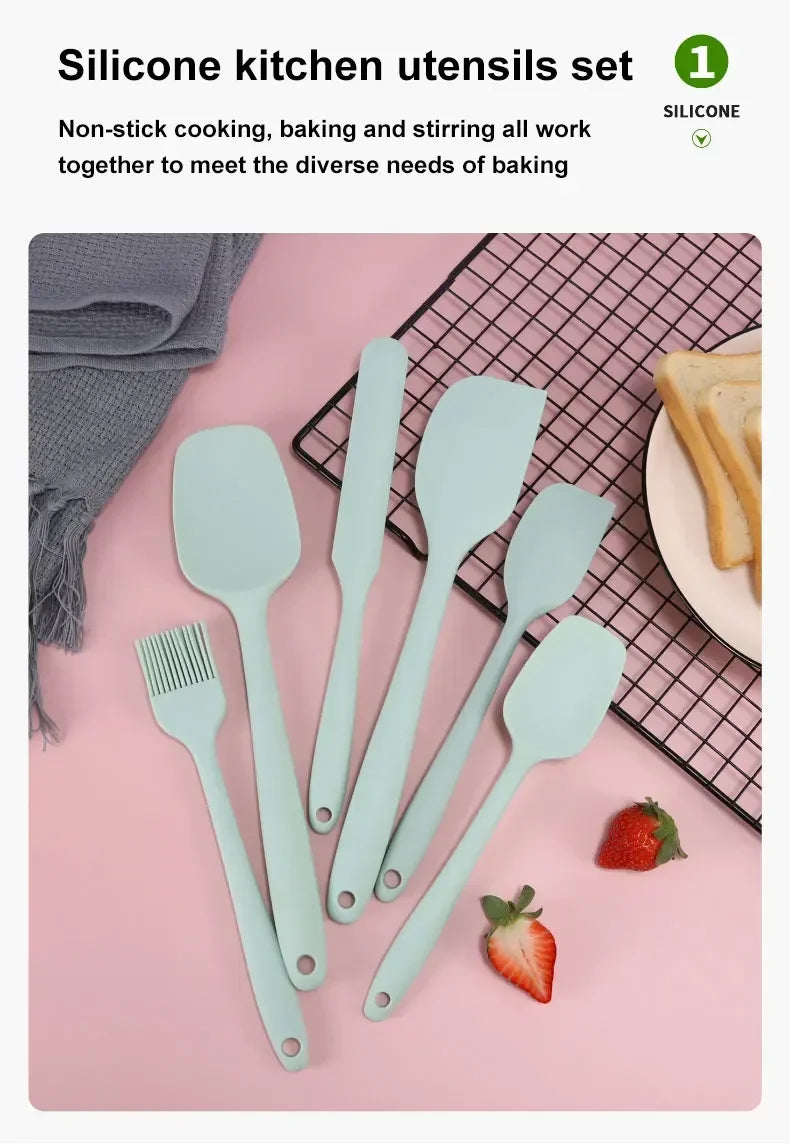 Silicone kitchenware 6-piece set, cream integrated scraper, spatula, oil brush, size scraper set