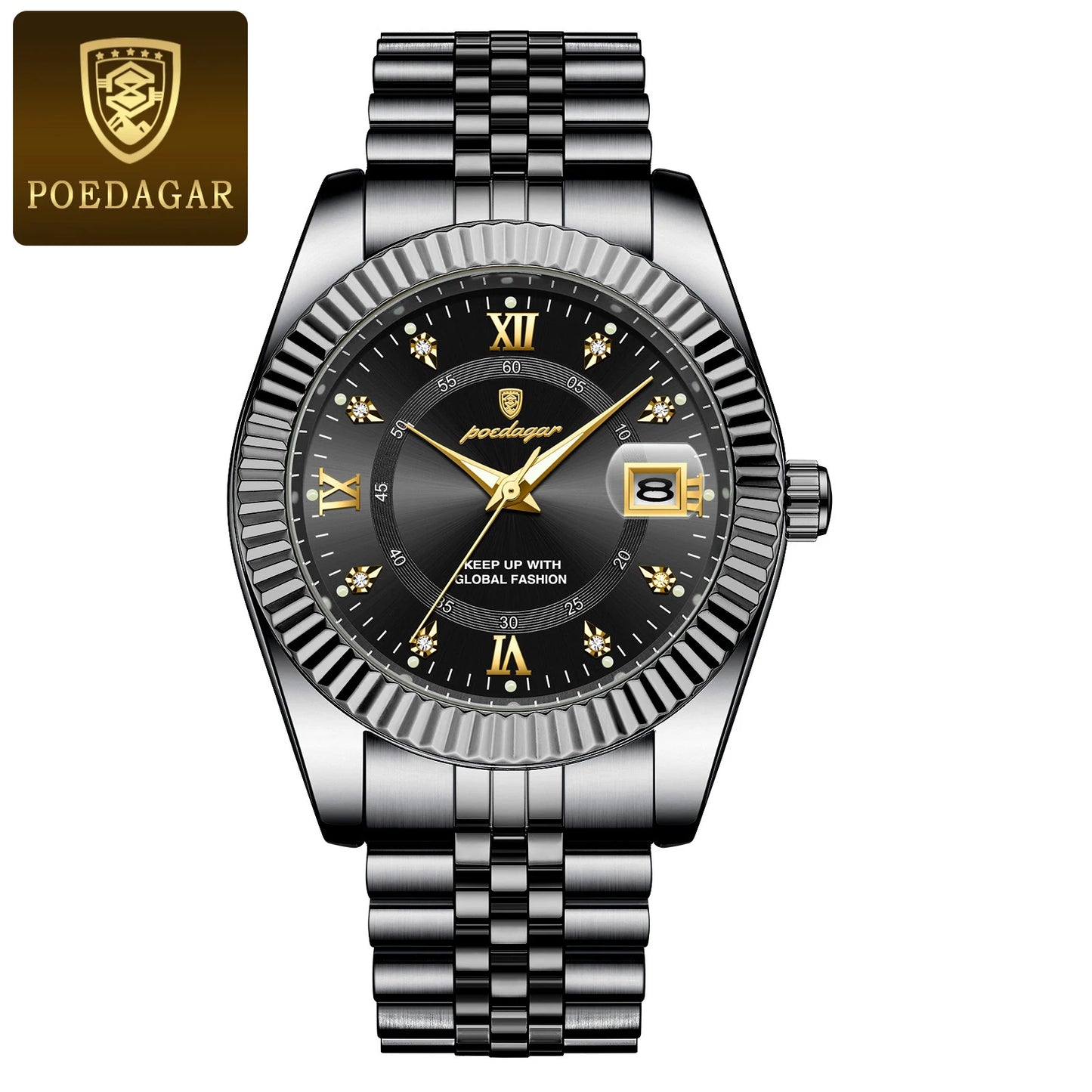 POEDAGAR Luxury Fashion Men Watch Waterproof Stainless Steel Luminous Military Man Wristwatch Date Business Quartz Men's Watches