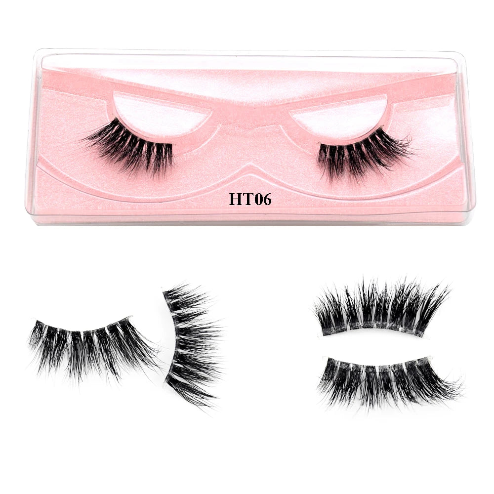 Visofree 3D Mink Half Lashes – Natural Long False Eyelashes with Clear Band, Handmade HT04