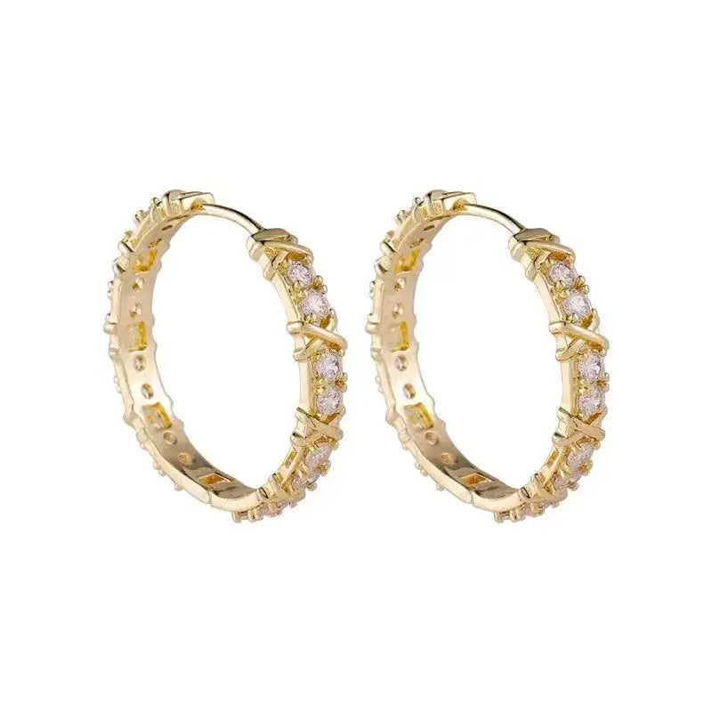 Zircon X Metal Hoop Earrings Jewellery Set