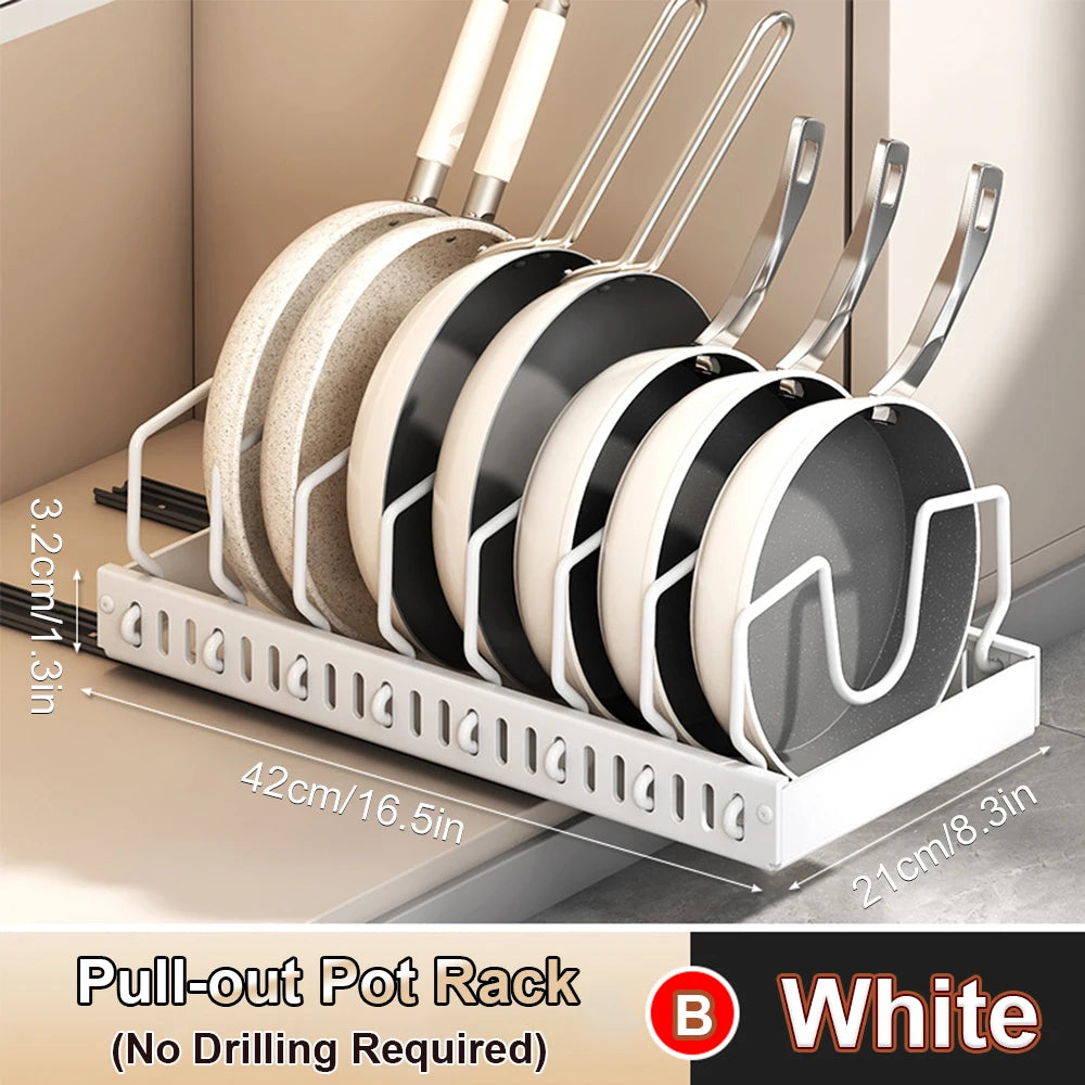 Pull out Pots and Pans Organiser Sliding Pot Lid Holder Kitchen Spice Rack