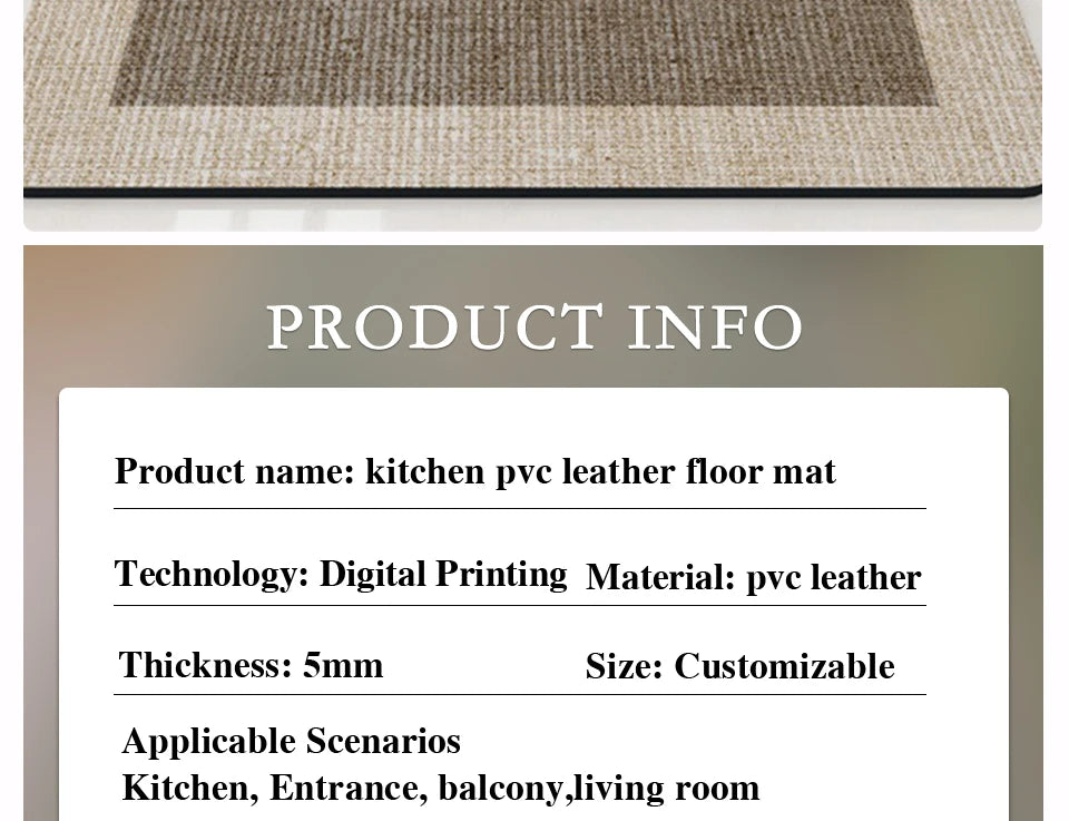 Kitchen Floor Mat Anti-slip Oil-proof Carpet Pvc Leather Waterproof Foot Mats Long Rug Brown Beige Home Decoration Rugs 주방 카펫