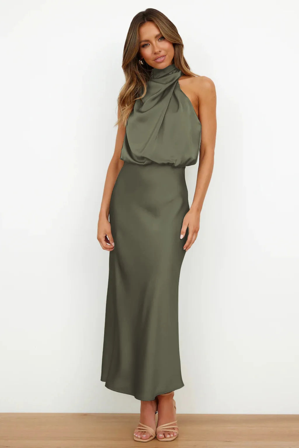 Summer High-End Silk Satin Sleeveless Long Dress Women Fashion Elegant Celebrity Dresses Evening Dress Party Clothes Ladies