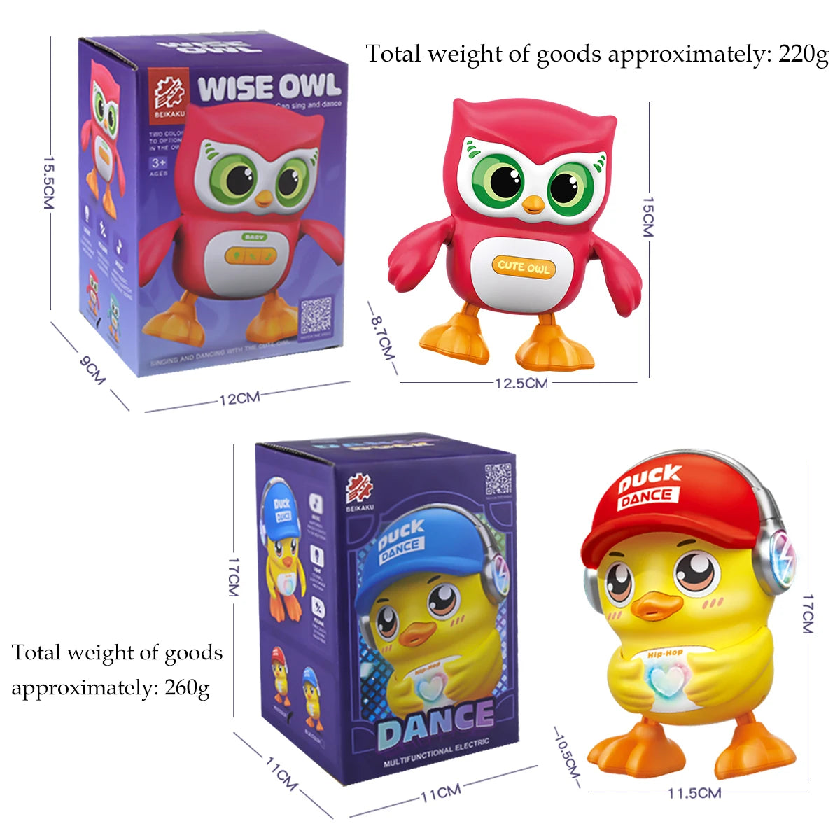 Cute Animals Electronic Toy, Owl Duck Pet with Music Light Dancing Adjustable Volume Moving Robot Mode for Children