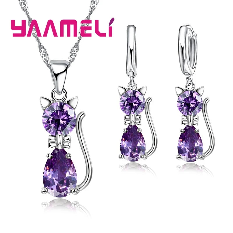 Sterling Silver Cat Shape Jewelry Set