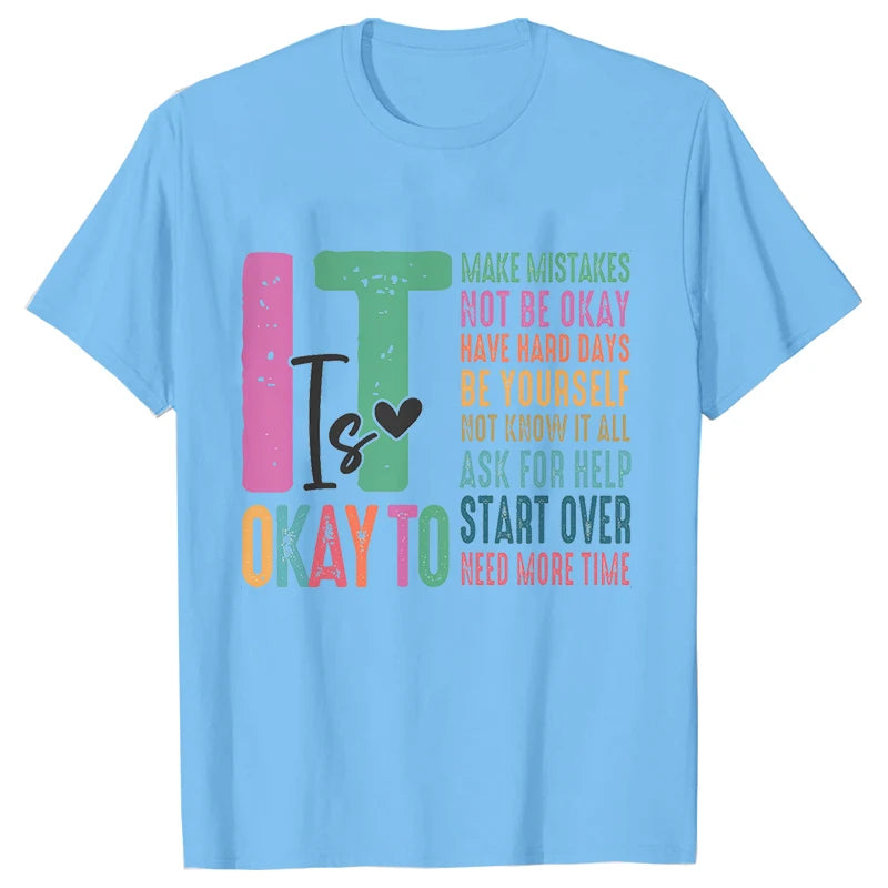 It's Okay To Make Some Mistakes T-shirt for Women Mental Health Shirt Motivational Y2k Tops Short Sleeve Tees Female Clothing