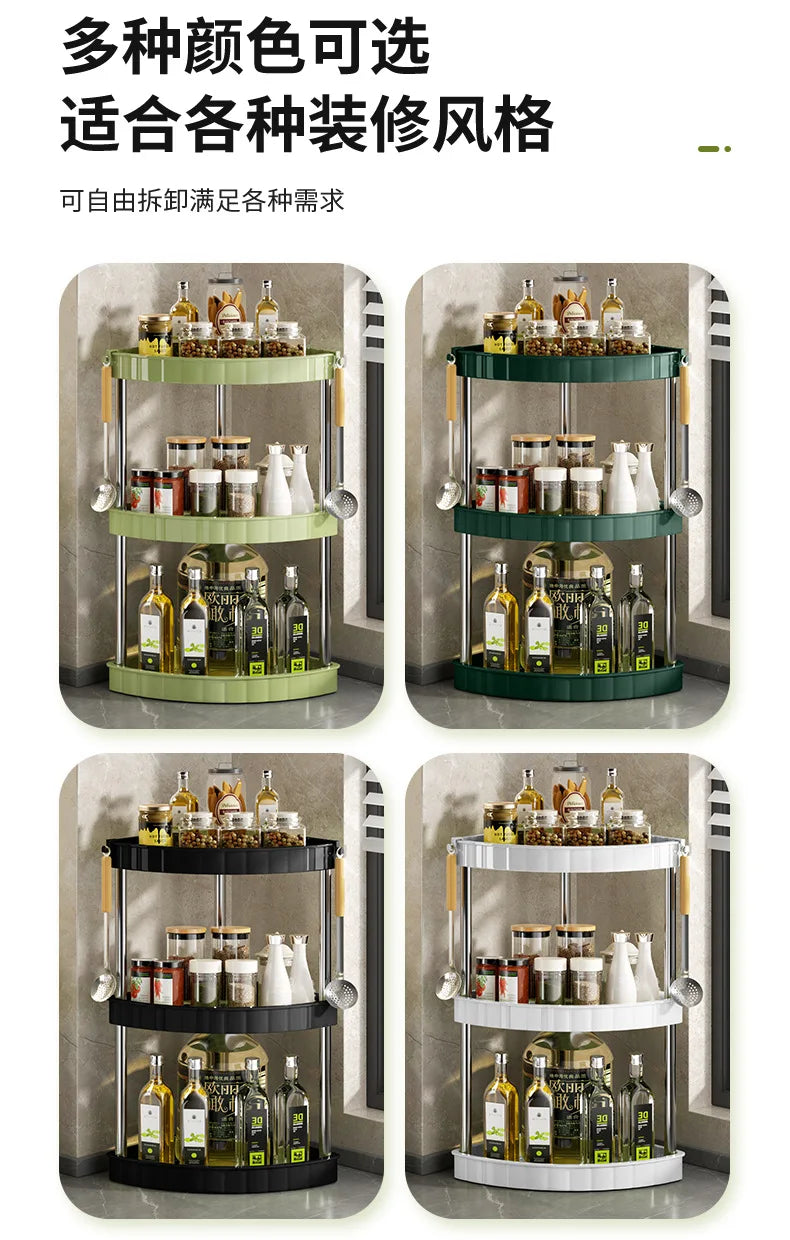 Kitchen Spice Rack Shelf Countertop Corner Multifunctional Seasoning Supplies Rack Saving Spice Rack Organiser with Hooks