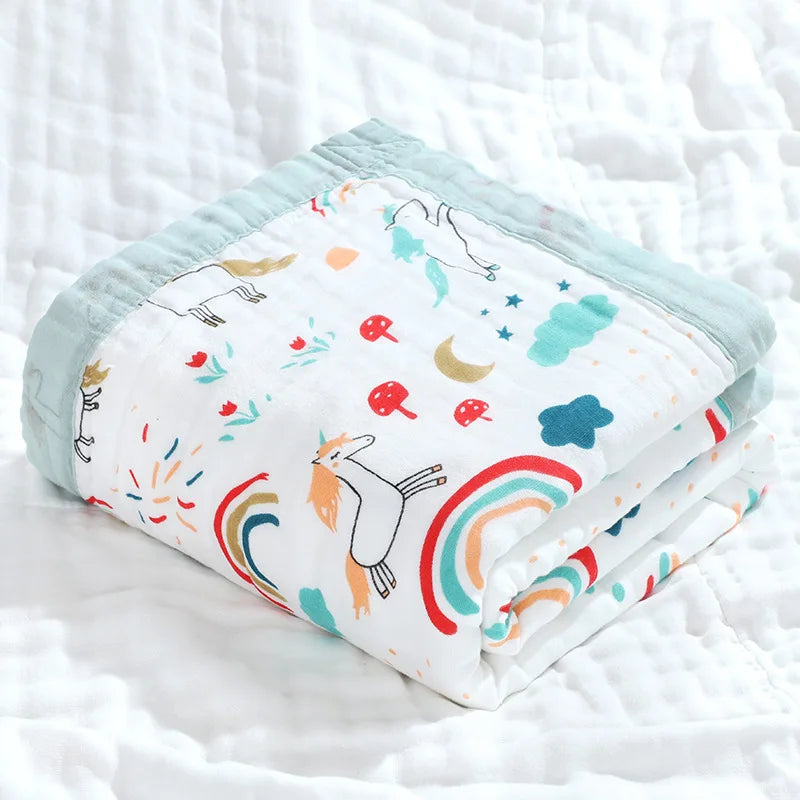 Baby Blankets 6 Layers 100% Cotton Gauze Breathable Infant Wrap Soft Absorbent Newborn Swaddle Blankets Cartoon Baby Bath Towel
