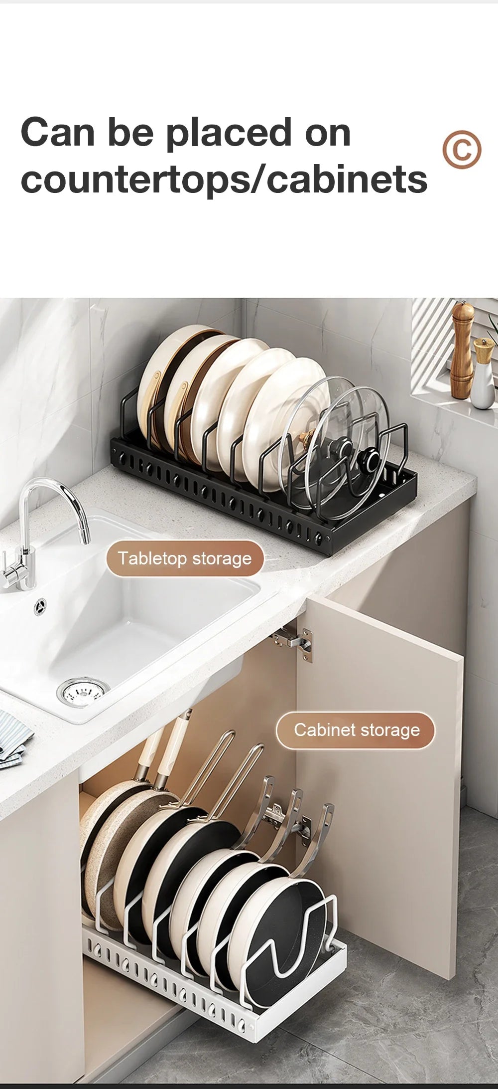 Under Cabinet Sliding Pots Pans Organiser Pull Out Kitchen Storage Tray With 8 Adjustable Dividers Cookware Lid Holder Rack