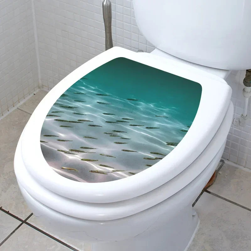 1pc DIY Undersea Animal Pattern Bathroom Decor 3D Toilet Seat Sticker PVC Art Wallpaper Removable Bathroom Decals Toilet Sticker