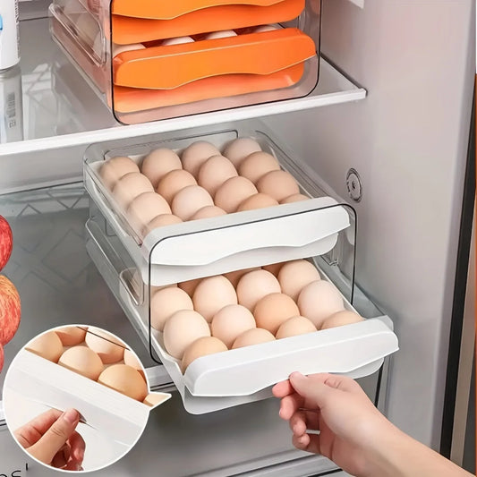 1/2pc Egg Storage Box Drawer-Type Refrigerator Egg Holder Double Layer Eggs Holder With Handle Home Kitchen Organiser Rack