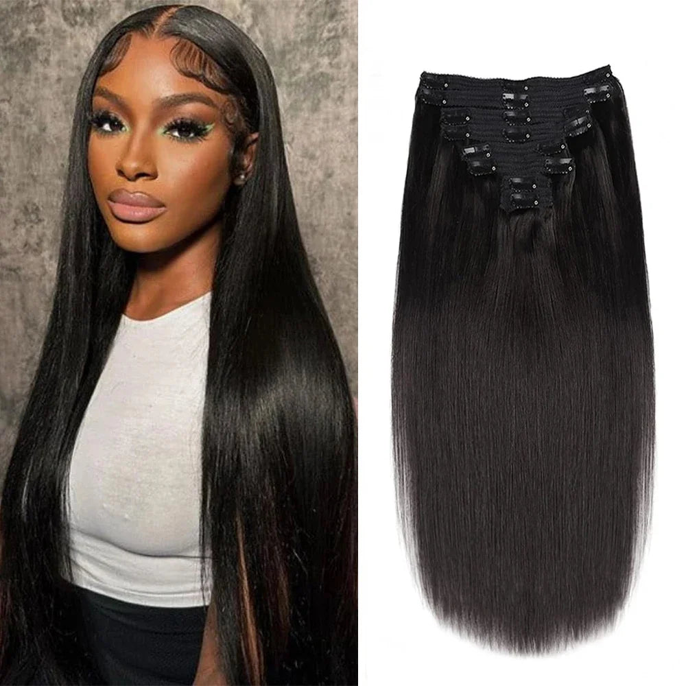 Hair Extensions Straight Clip in Hair Extensions Soft Black Hair Extensions 12-18 Inches Thick Hair Extensions Clip